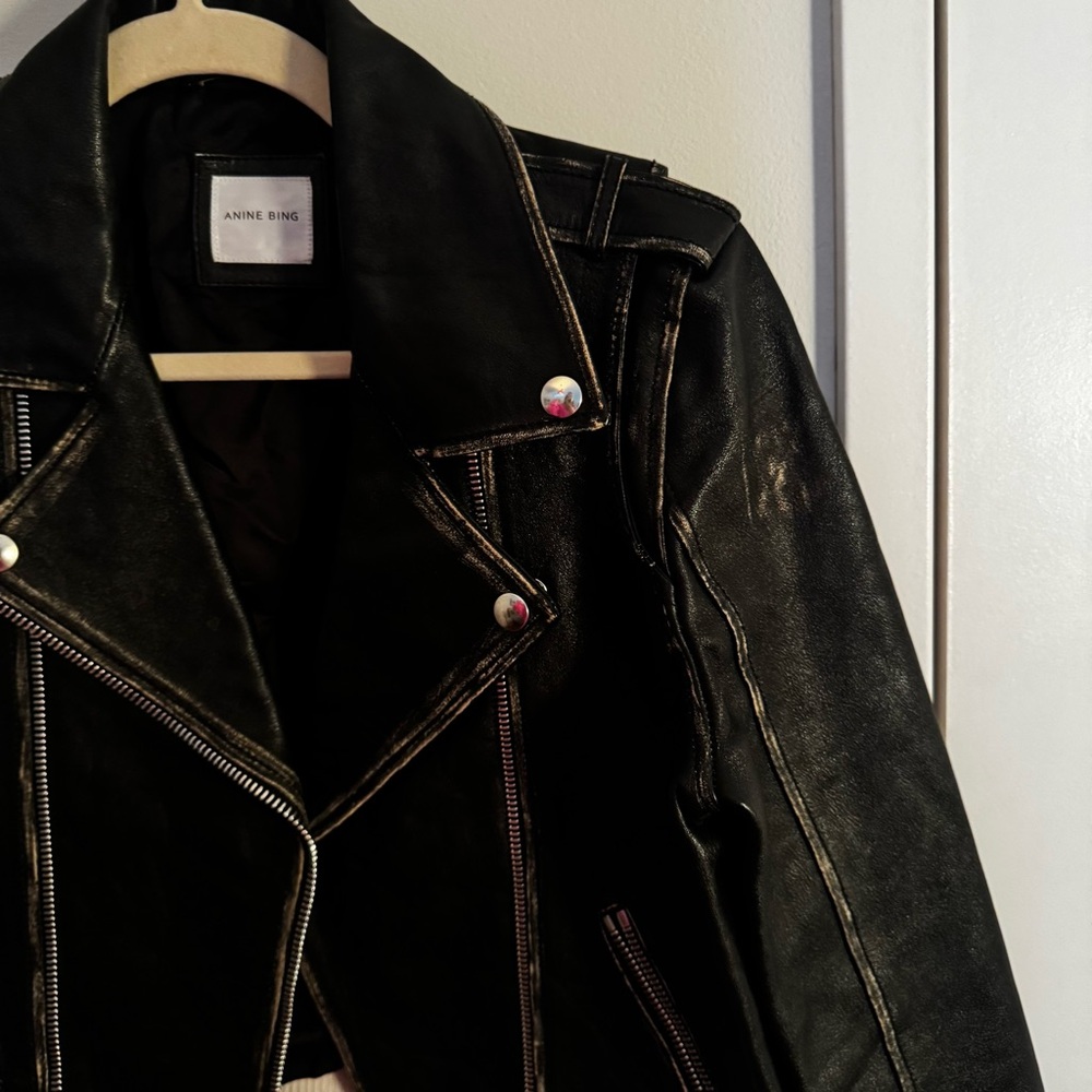 Anine Bing Quinlan Distressed Leather Moto Jacket - Picture 11 of 13